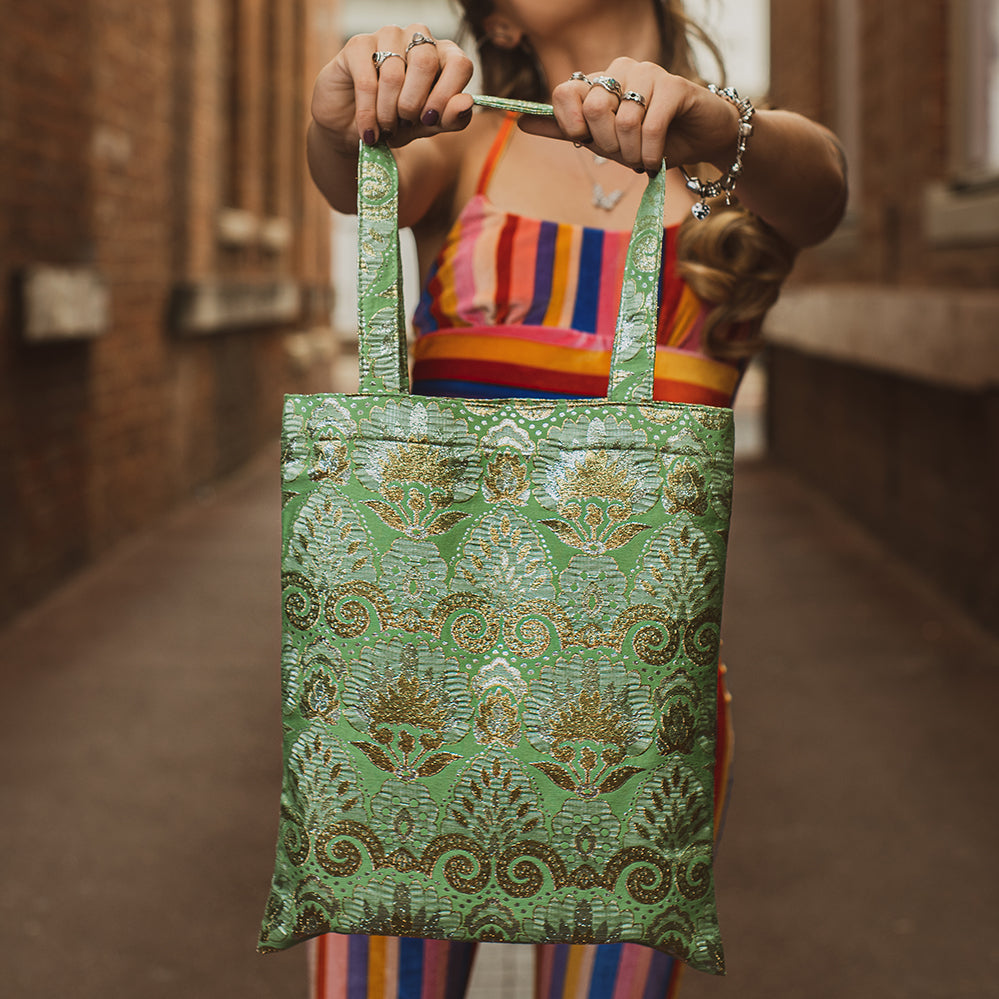 Kay Tote　Green Jacquard Hindu